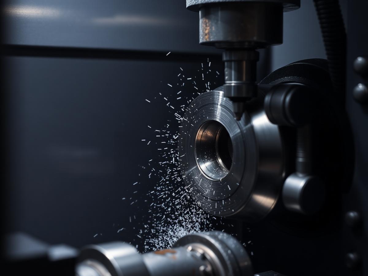 Torno CNC usinando uma peça metálica de precisão